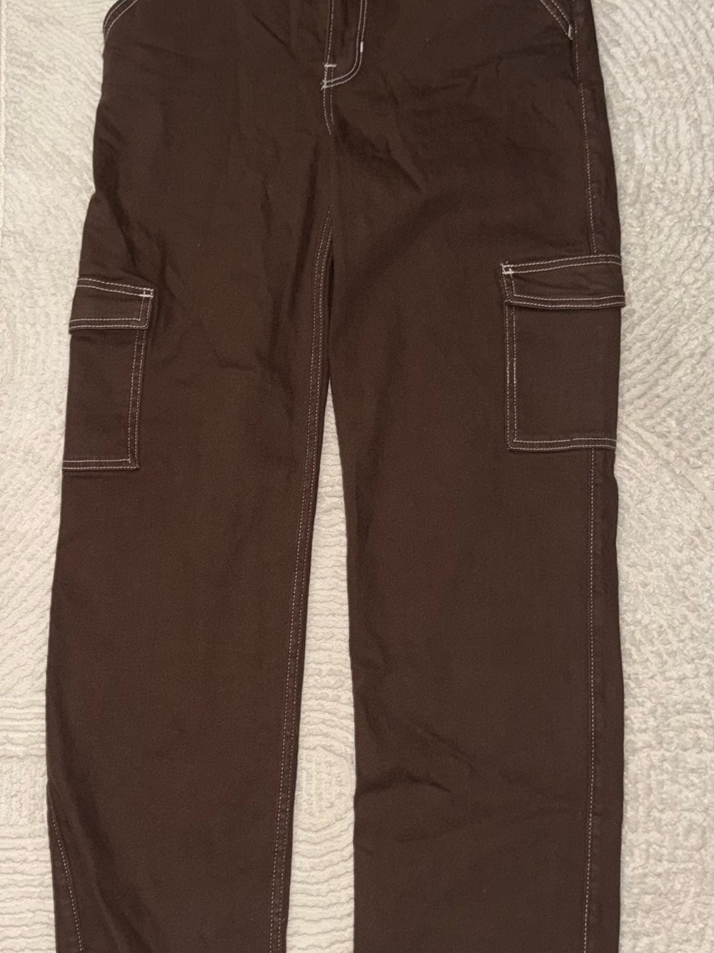 Hollister Chocolate Brown Cargo Jeans with Contrast Stitching